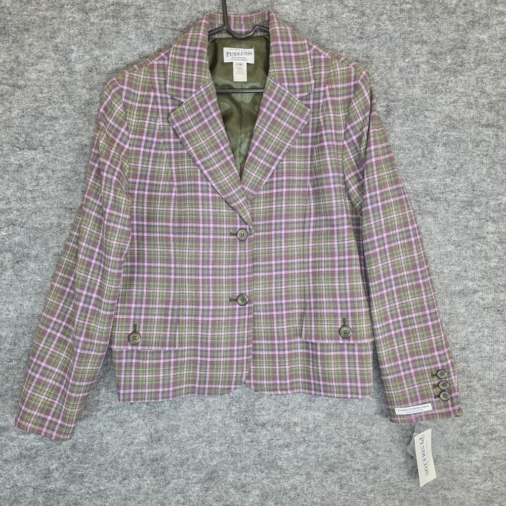 VTG Pendleton Blazer Womens Sz 18 Purple Green Plaid 100% Virgin Wool Jacket NWT